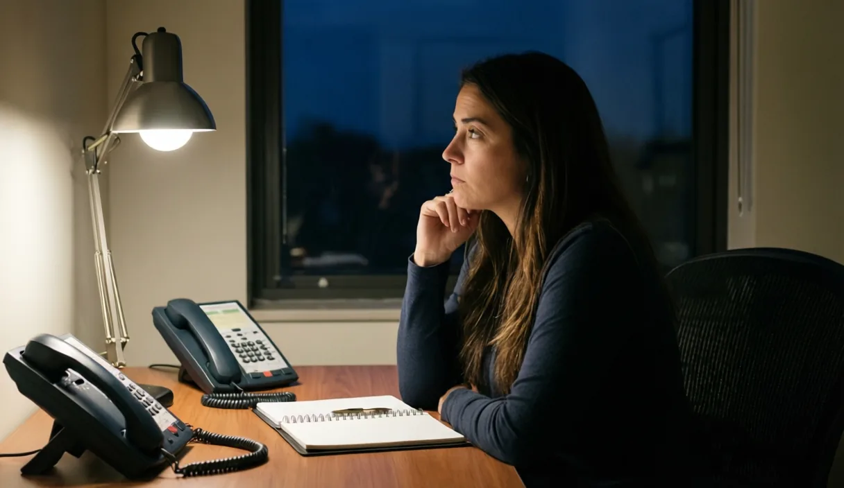 Home care scheduling coordinator working late in a quiet office